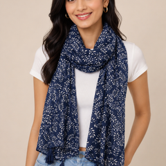 Appealing Blue Printed Muslin Everyday Scarves/Stoles for Women SC72