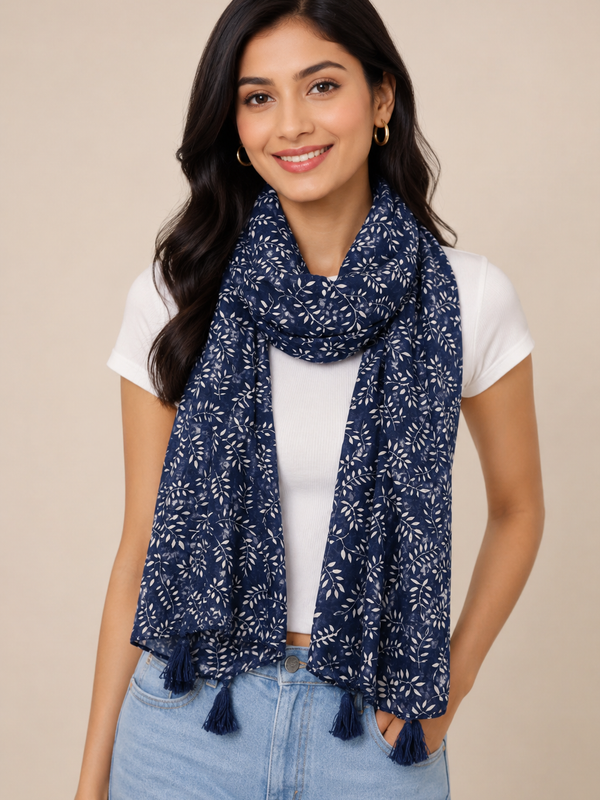 Appealing Blue Printed Muslin Everyday Scarves/Stoles for Women SC72