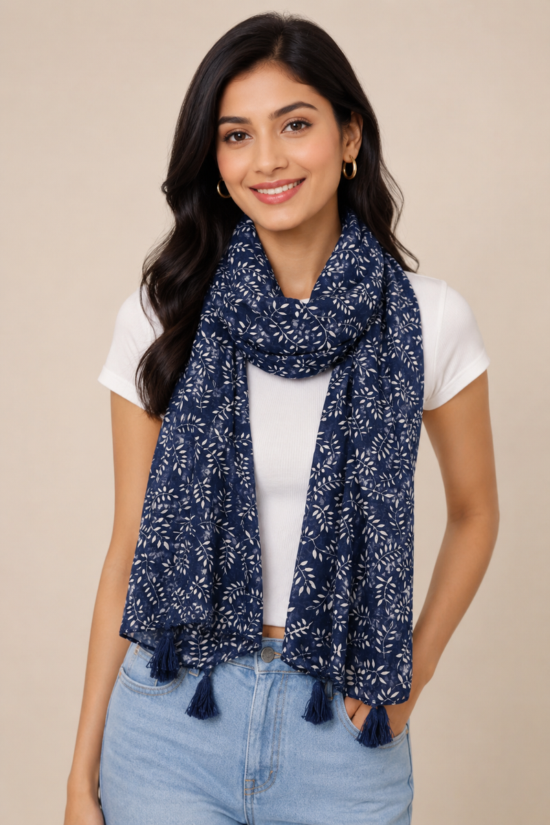 Appealing Blue Printed Muslin Everyday Scarves/Stoles for Women SC72