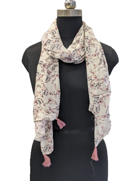 Splendid white Printed Muslin Daily Wear Scarves/Stoles for Women SC73