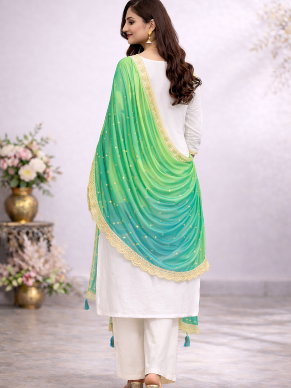DESI BUTIK Pink & Orange Ombre Embellished Dupatta DB2249