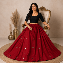 Cotton Silk RED Stitched Lehenga  for Navratri DBL5048