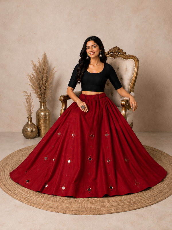 Cotton Silk RED Stitched Lehenga  for Navratri DBL5048