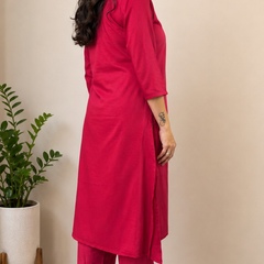 Desibutik Women's Red V-Neck Kurta Set