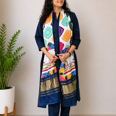 Desibutik Women's Navy Blue Collor Neck Kurta Set