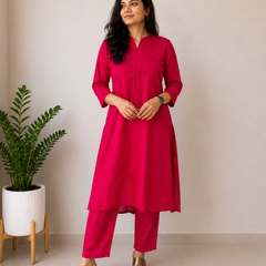 Desibutik Women's Rani Pink Collor Neck Kurta Set
