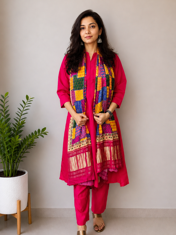 Desibutik Women's Rani Pink Collor Neck Kurta Set