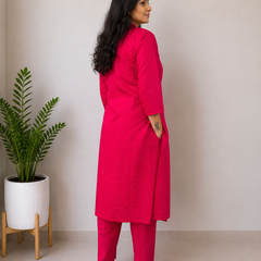 Desibutik Women's Rani Pink Collor Neck Kurta Set