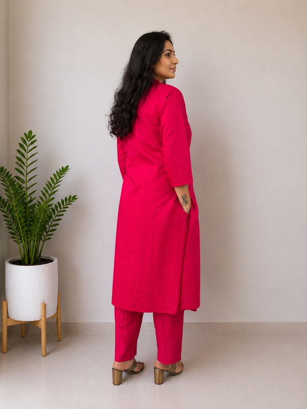 Desibutik Women's Rani Pink Collor Neck Kurta Set