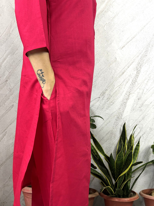 Desibutik Women's Rani Pink Collor Neck Kurta Set
