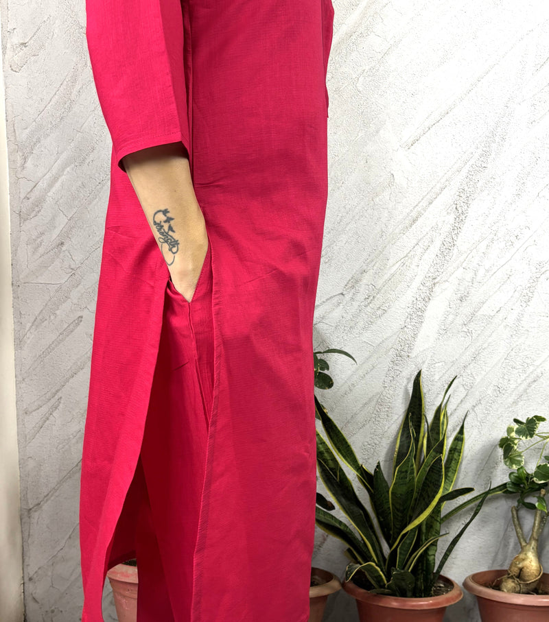 Desibutik Women's Rani Pink Collor Neck Kurta Set