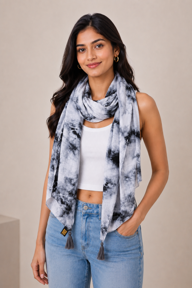 Beautiful Grey Tie Dye Muslin Everyday Scarves/Stoles for Women SC93