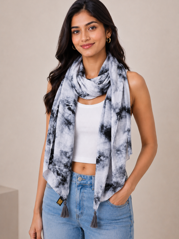 Beautiful Grey Tie Dye Muslin Everyday Scarves/Stoles for Women SC93