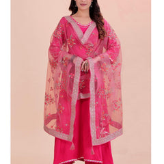 Pink Women's Net Dupatta suitable for Navratri, Diwali & All Occasions DB2210