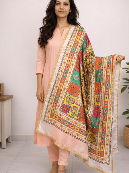 Multicolor Heritage Print Designer Dupatta DB3015