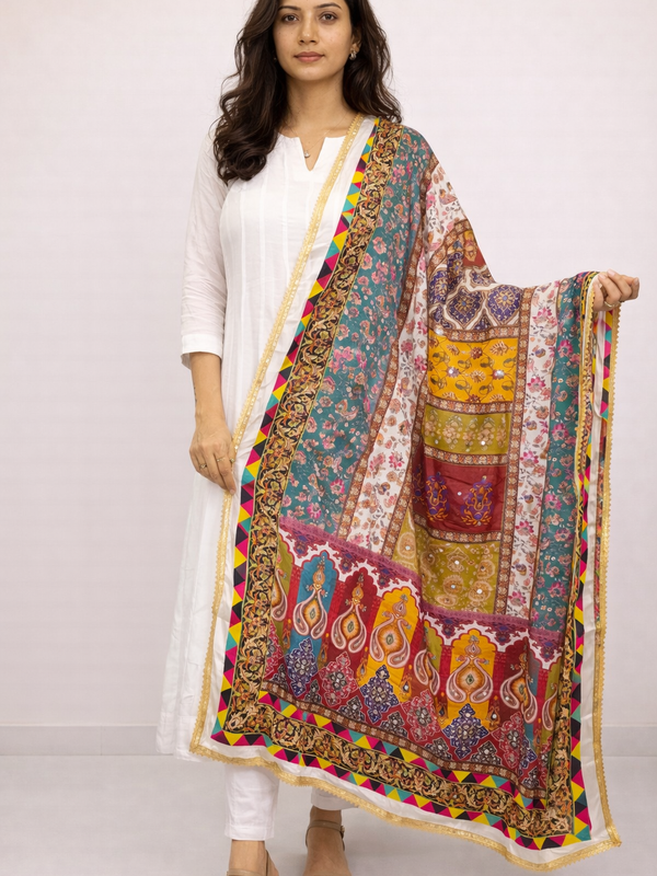 Multicolor Floral & Traditional Print Designer Dupatta DB3020