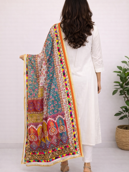 Multicolor Floral & Traditional Print Designer Dupatta DB3020