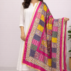 Pink Multicolor Floral Patchwork Designer Dupatta DB3021