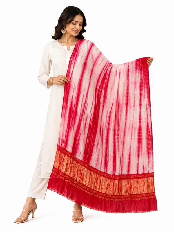 Desi Butik Women’s Gaji Silk Red Tie Dye Dupatta DB2267