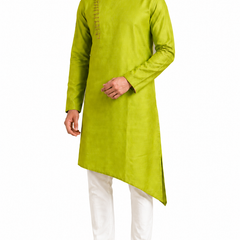 DESI BUTIK Mens Green Asymmetric Kurta Set