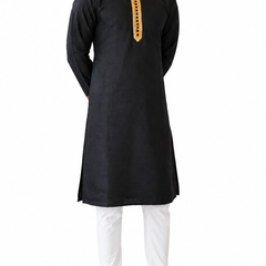 DESI BUTIK Men's Black textured Kurta Set