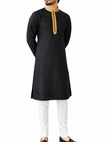 DESI BUTIK Men's Black textured Kurta Set