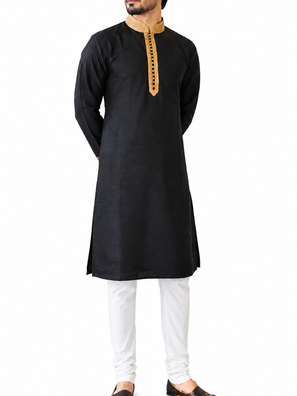 DESI BUTIK Men's Black textured Kurta Set