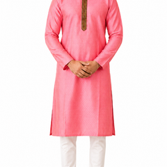 DESI BUTIK Men's Pink Embroidered Kurta Set