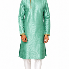 DESI BUTIK Men's Men's Blue Jacquard Kurta Set