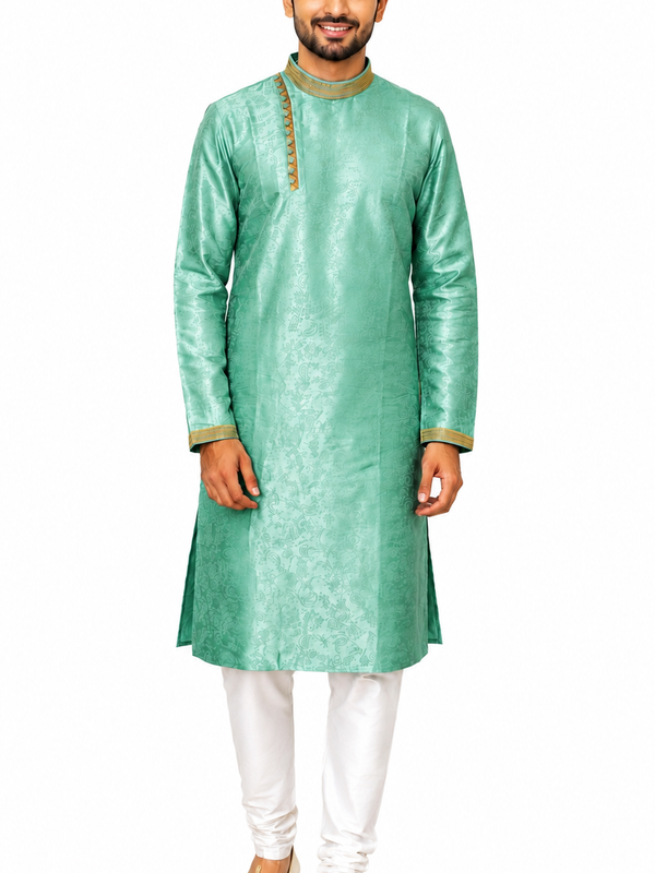 DESI BUTIK Men's Men's Blue Jacquard Kurta Set