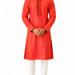 DESI BUTIK Men's Orange Embroidered Kurta Set