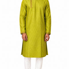 DESI BUTIK Men's Green Jacquard Kurta Set