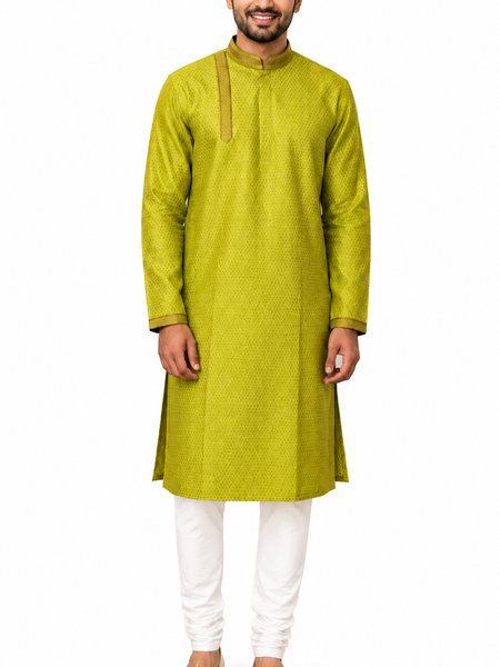 DESI BUTIK Men's Green Jacquard Kurta Set