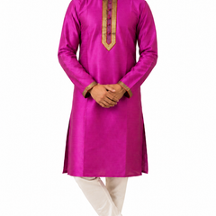 DESI BUTIK Men's Magenta Jacquard Kurta Set