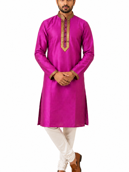 DESI BUTIK Men's Magenta Jacquard Kurta Set