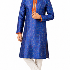 DESI BUTIK Men's Blue Printed  Kurta Set