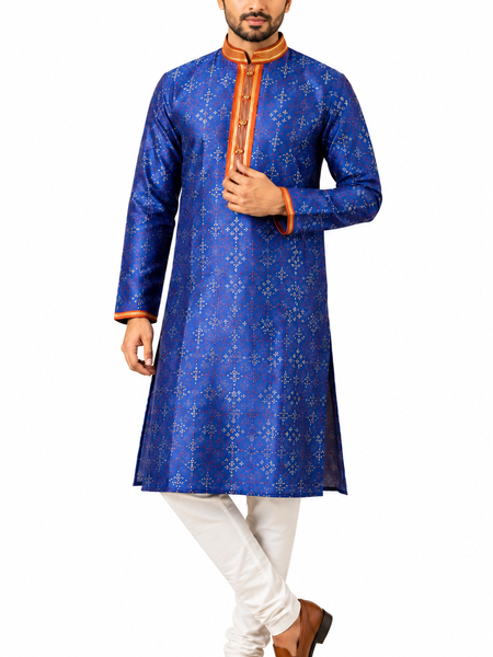 DESI BUTIK Men's Blue Printed  Kurta Set