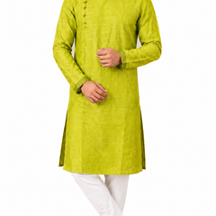 DESI BUTIK Men's Green Texture Kurta Set