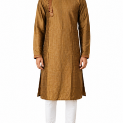 DESI BUTIK Men's Golden Textured  Kurta Set