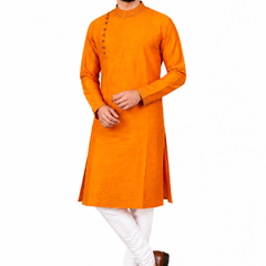 DESI BUTIK Men's Solid Orange Kurta Set