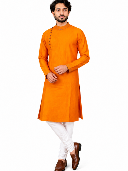 DESI BUTIK Men's Solid Orange Kurta Set