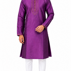DESI BUTIK Men's Printed Purple Kurta Set