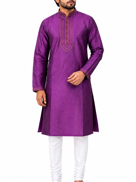 DESI BUTIK Men's Printed Purple Kurta Set