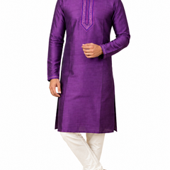 DESI BUTIK Men's Purple Textured Kurta Set