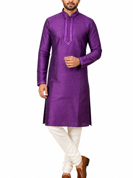 DESI BUTIK Men's Purple Textured Kurta Set
