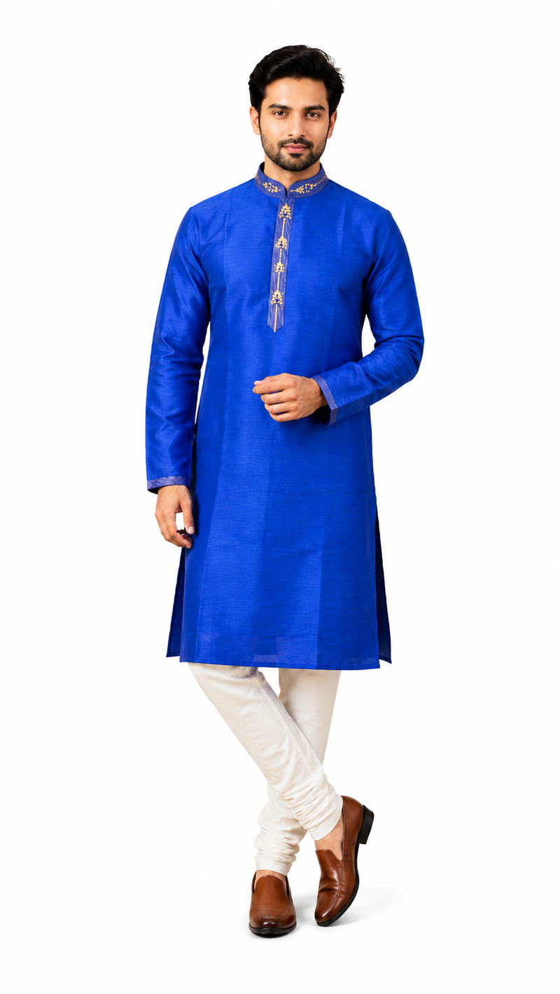 DESI BUTIK Men's Blue Embroidered Kurta Set