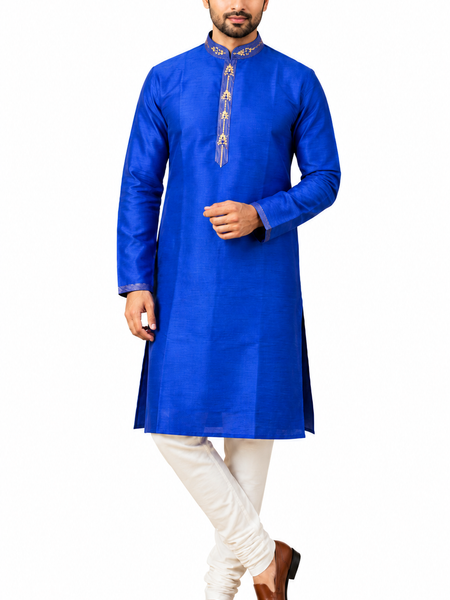 DESI BUTIK Men's Blue Embroidered Kurta Set