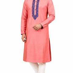 DESI BUTIK Men's Pink Embroidered Kurta Set