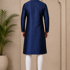 DESI BUTIK Men’s Navy Blue Asymmetric Designer Kurta With Churidar