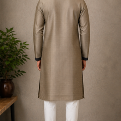 DESI BUTIK Men's Grey Embroidered Kurta with Churidar